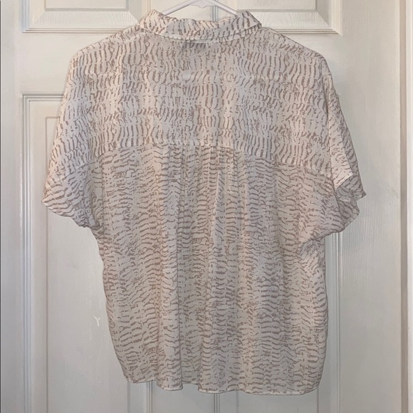 Nine West Cream and Brown Patterned Tie Knot Blouse Top - Picture 8 of 12
